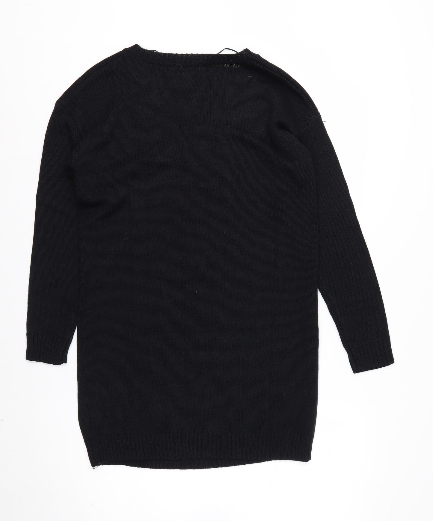 TrulyMine Womens Black V-Neck Long Sleeve Pullover Jumper Size 8