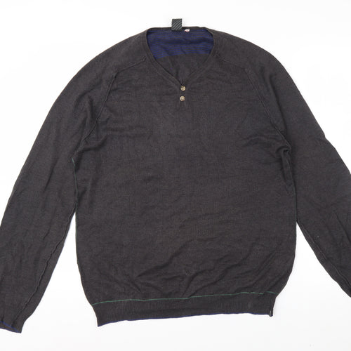 White Stuff Men's Grey Linen Cotton Henley Jumper Size S