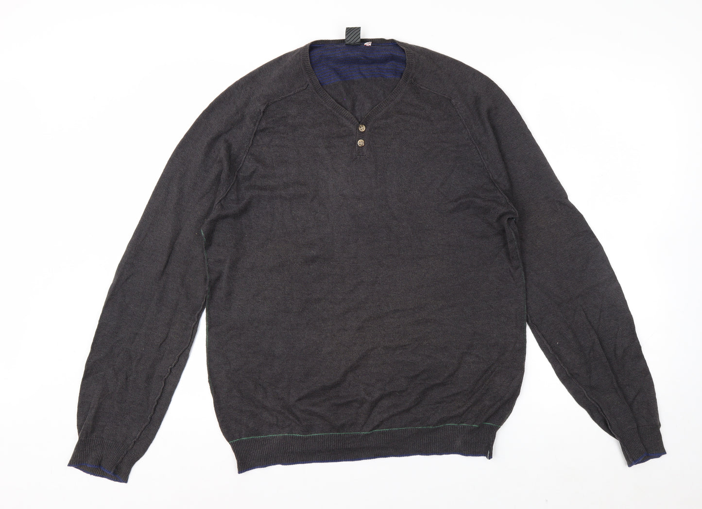 White Stuff Men's Grey Linen Cotton Henley Jumper Size S