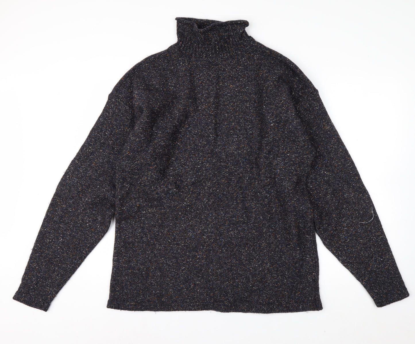 The Look Men's Blue Wool Silk Roll Neck Jumper Size L