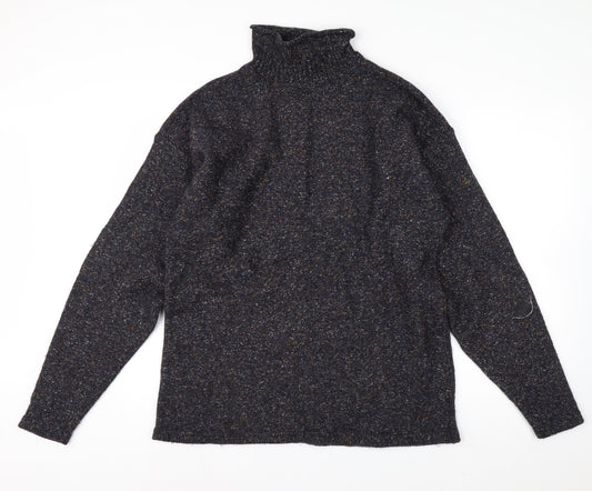 The Look Men's Blue Wool Silk Roll Neck Jumper Size L