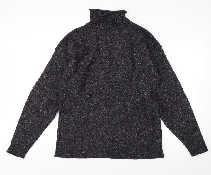 The Look Men's Blue Wool Silk Roll Neck Jumper Size L