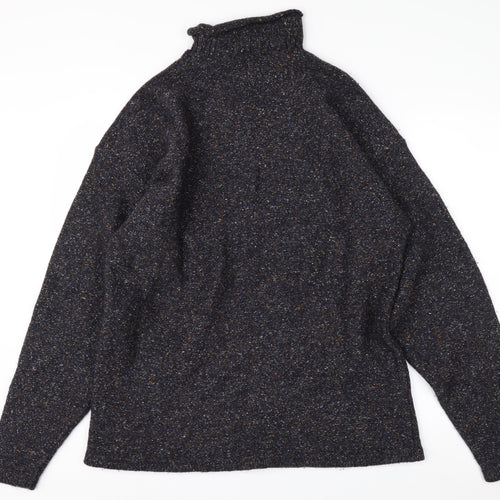 The Look Men's Blue Wool Silk Roll Neck Jumper Size L