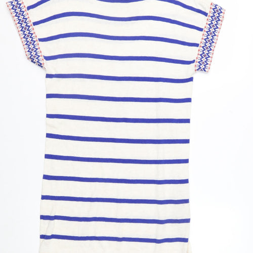Warehouse Women White Blue Striped Knit Jumper UK 10 Cotton Short Sleeve
