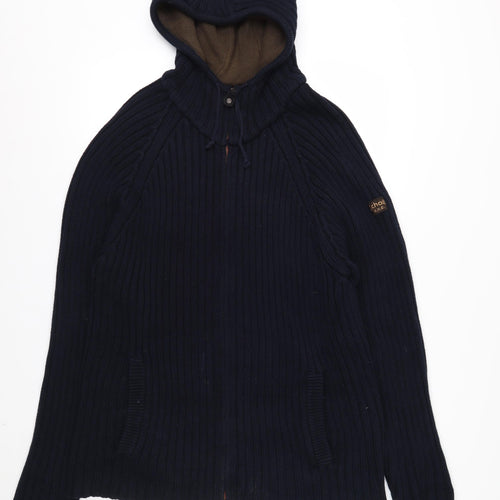 Schott NYC Men's Blue XL Full Zip Hooded Cotton Jumper