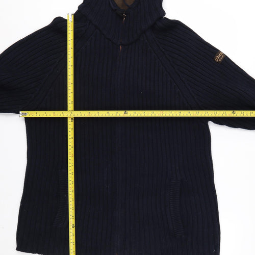 Schott NYC Men's Blue XL Full Zip Hooded Cotton Jumper