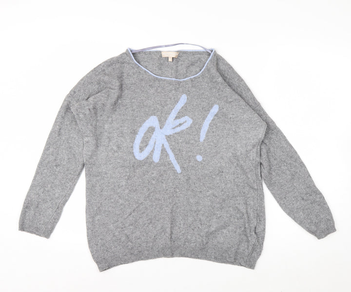 Benedetta B Womens Grey 'OK!' Crew Neck Wool Cashmere Jumper XL