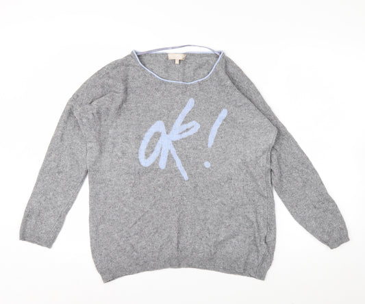 Benedetta B Womens Grey 'OK!' Crew Neck Wool Cashmere Jumper XL