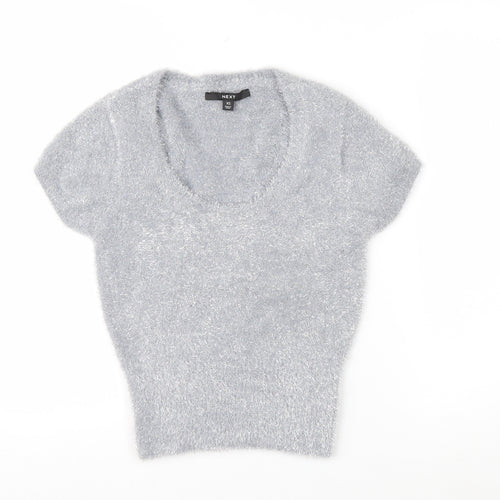 Next Women’s Grey Metallic Short Sleeve Pullover Jumper XS