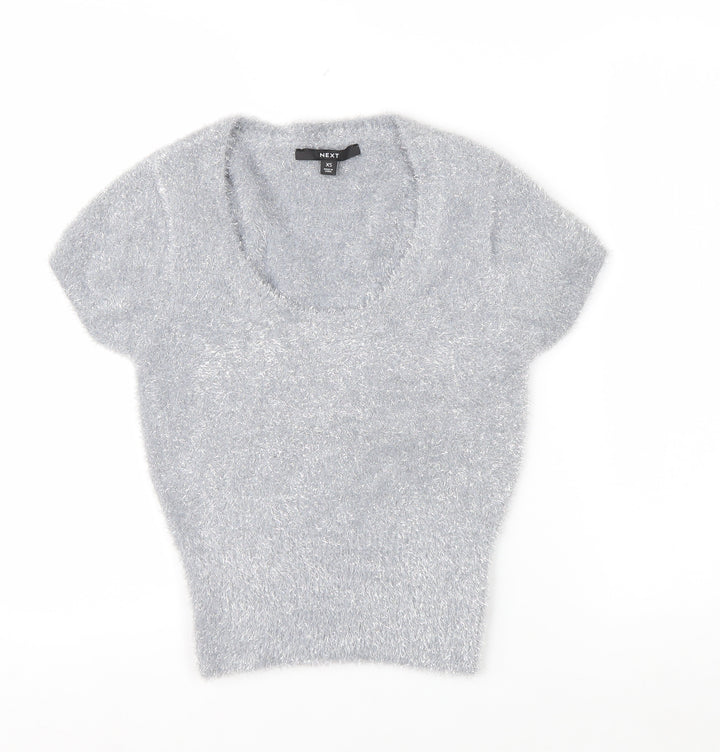 Next Women’s Grey Metallic Short Sleeve Pullover Jumper XS
