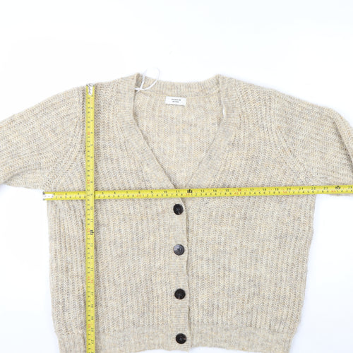 Jacqueline de Yong Womens Beige L Button Cardigan Knit V-Neck Jumper