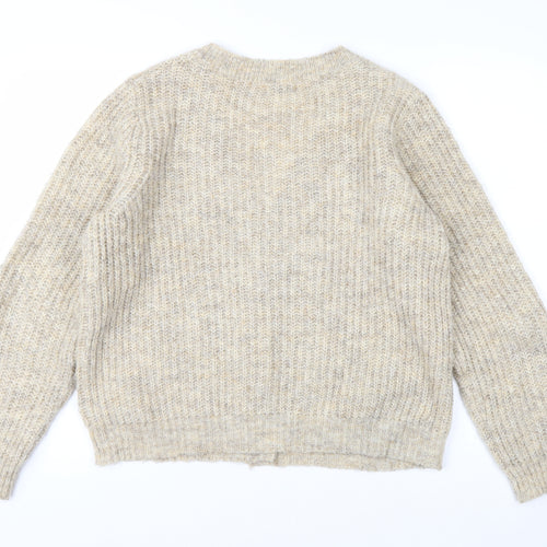 Jacqueline de Yong Womens Beige L Button Cardigan Knit V-Neck Jumper