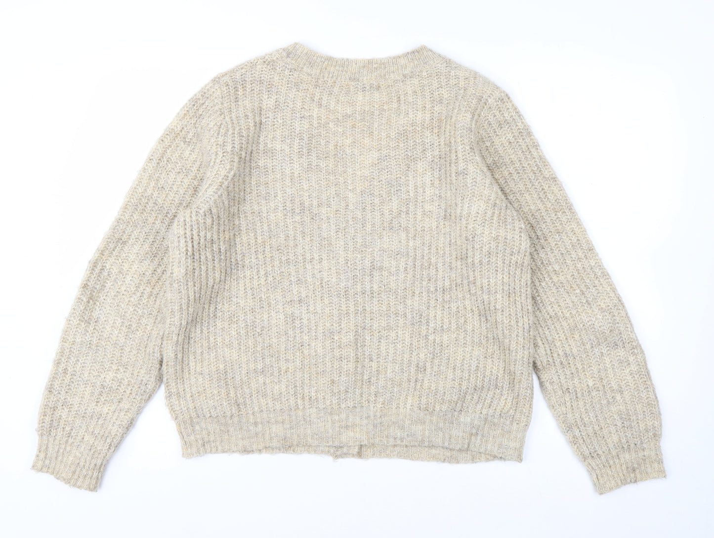 Jacqueline de Yong Womens Beige L Button Cardigan Knit V-Neck Jumper