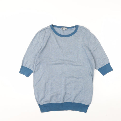 COS Women Blue Cotton 3/4 Sleeve Crew Neck Pullover Jumper Size 12