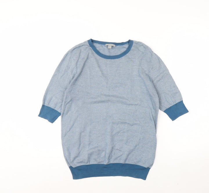 COS Women Blue Cotton 3/4 Sleeve Crew Neck Pullover Jumper Size 12