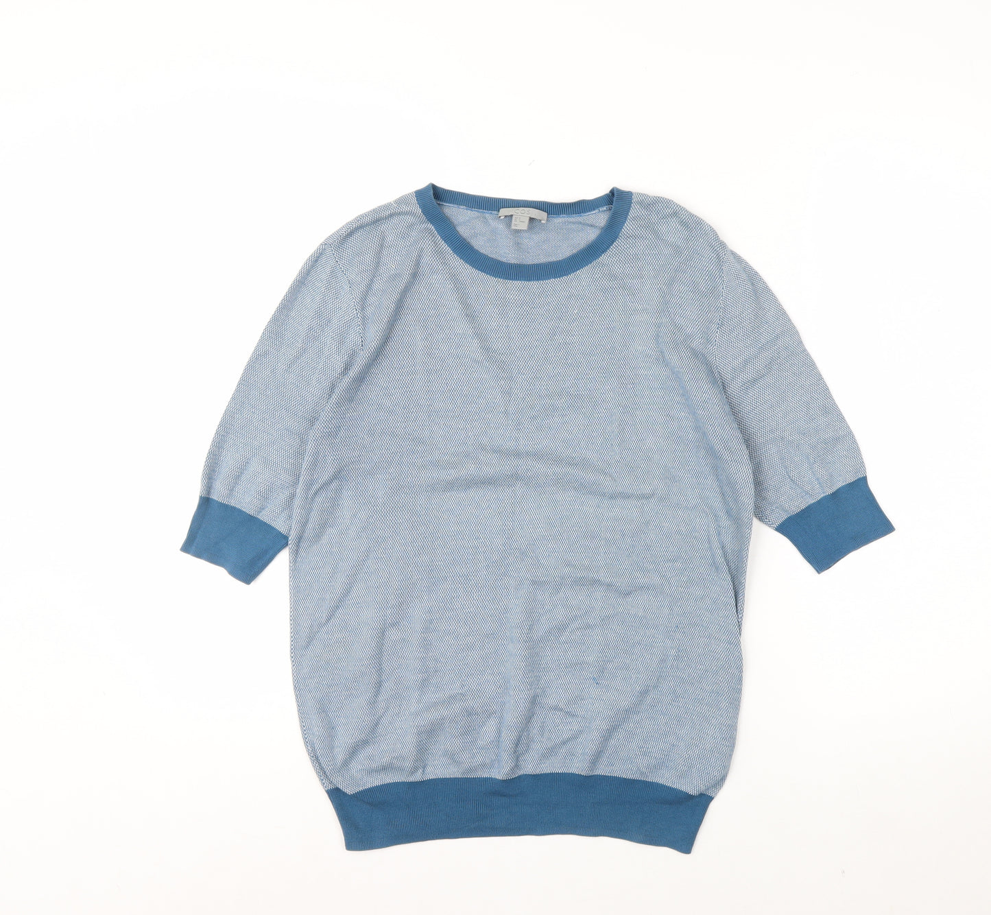 COS Women Blue Cotton 3/4 Sleeve Crew Neck Pullover Jumper Size 12