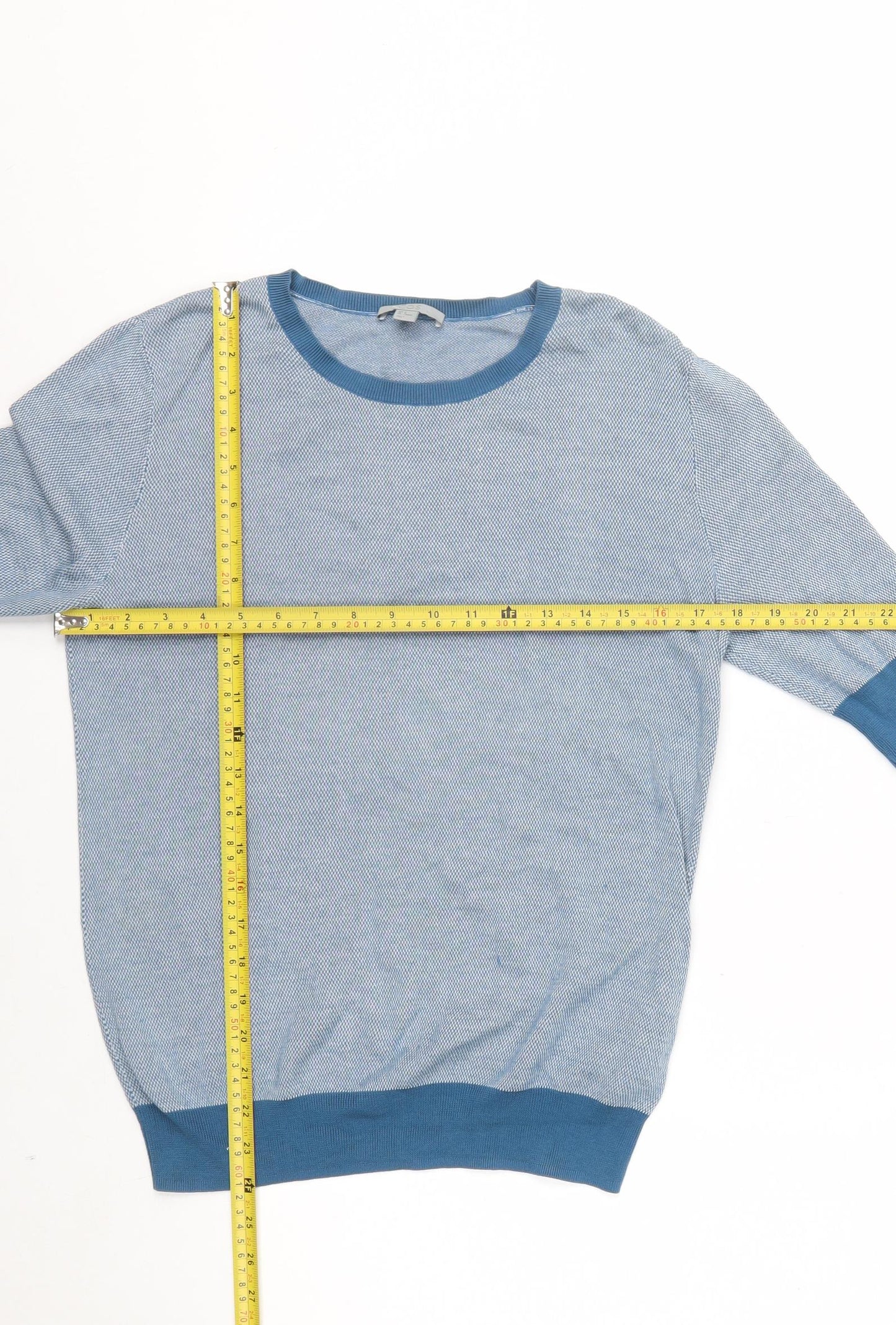 COS Women Blue Cotton 3/4 Sleeve Crew Neck Pullover Jumper Size 12