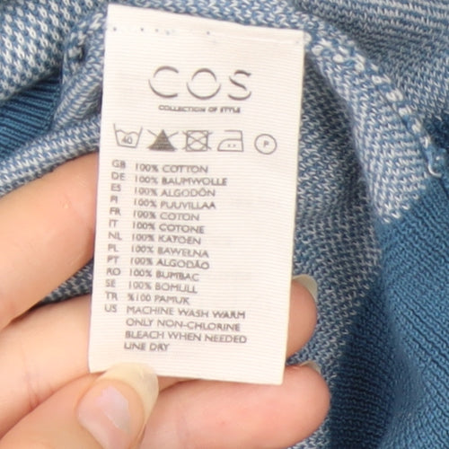 COS Women Blue Cotton 3/4 Sleeve Crew Neck Pullover Jumper Size 12