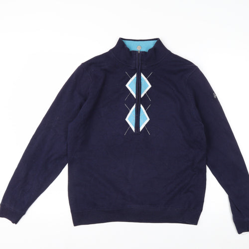 Green Lamb Women's Blue Argyle 1/2 Zip Knit Jumper Size 14