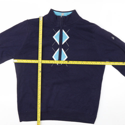 Green Lamb Women's Blue Argyle 1/2 Zip Knit Jumper Size 14