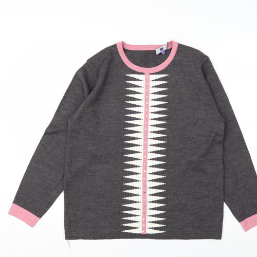 Autonomy Womens Grey Pink Cardigan Medium Acrylic Knit Long Sleeve