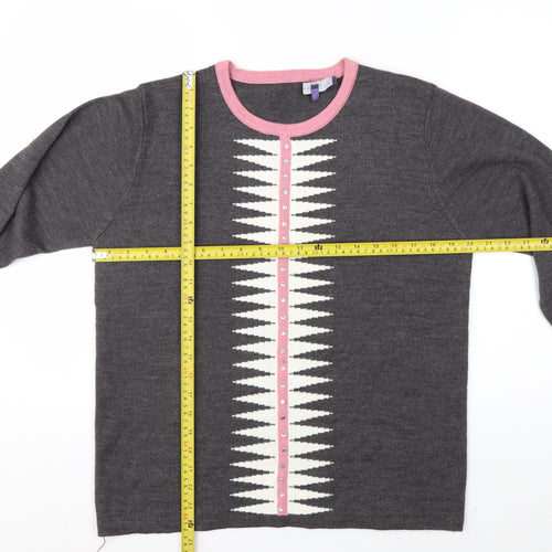 Autonomy Womens Grey Pink Cardigan Medium Acrylic Knit Long Sleeve