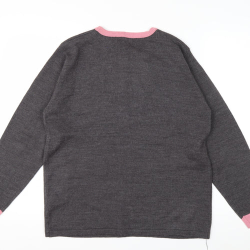 Autonomy Womens Grey Pink Cardigan Medium Acrylic Knit Long Sleeve