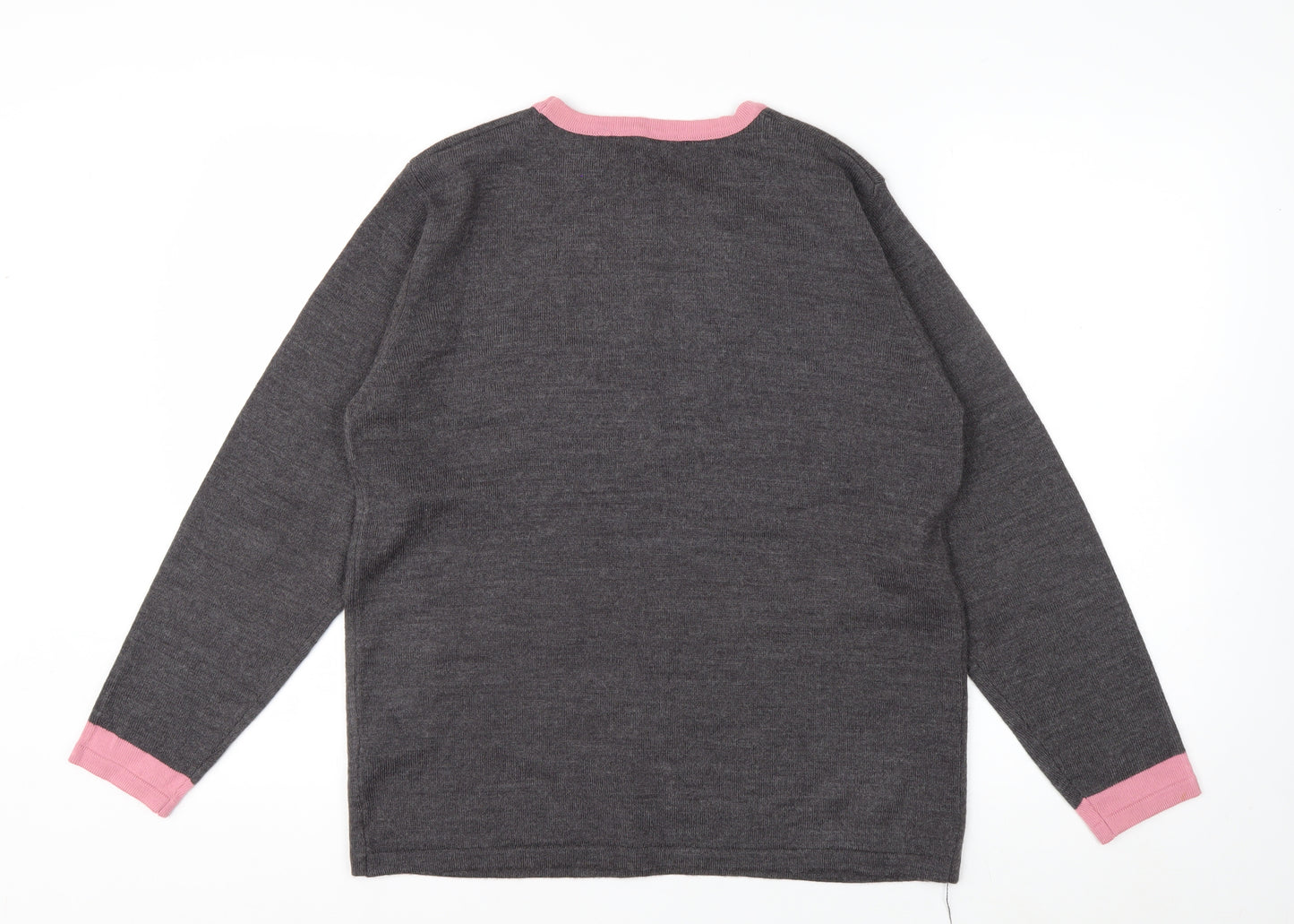 Autonomy Womens Grey Pink Cardigan Medium Acrylic Knit Long Sleeve