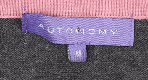 Autonomy Womens Grey Pink Cardigan Medium Acrylic Knit Long Sleeve