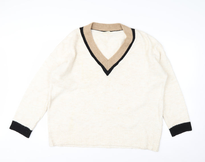 Stradivarius Women’s Ivory V-Neck Alpaca Wool Blend Jumper Size S
