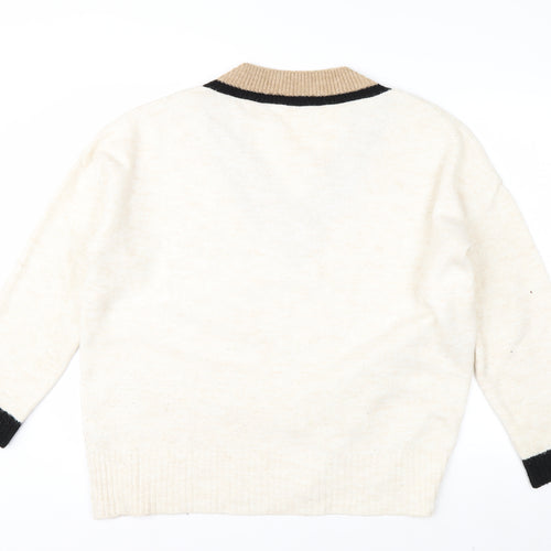 Stradivarius Women’s Ivory V-Neck Alpaca Wool Blend Jumper Size S