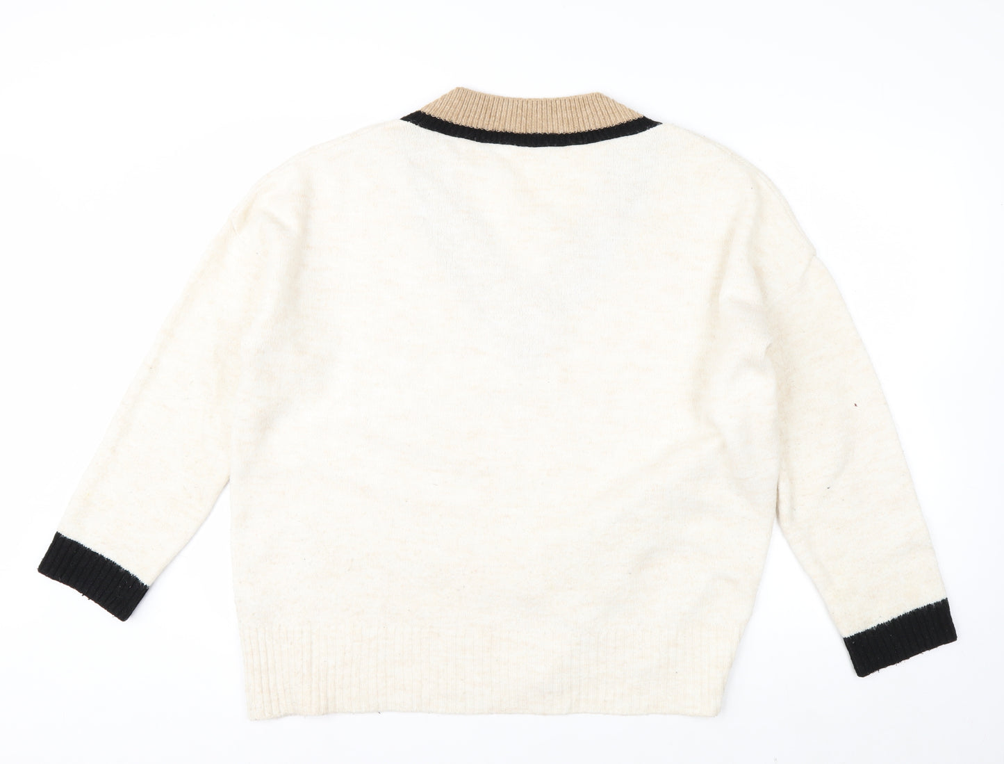 Stradivarius Women’s Ivory V-Neck Alpaca Wool Blend Jumper Size S