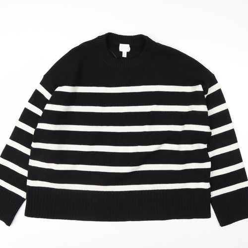 H&M Women's Black White Striped Crew Neck 3XL Pullover Jumper