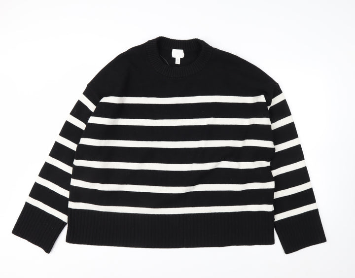 H&M Women's Black White Striped Crew Neck 3XL Pullover Jumper