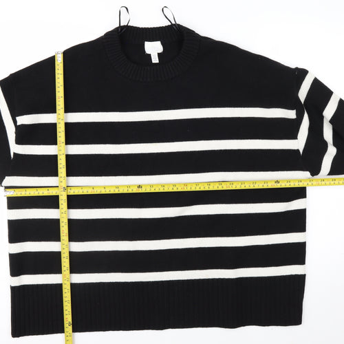 H&M Women's Black White Striped Crew Neck 3XL Pullover Jumper