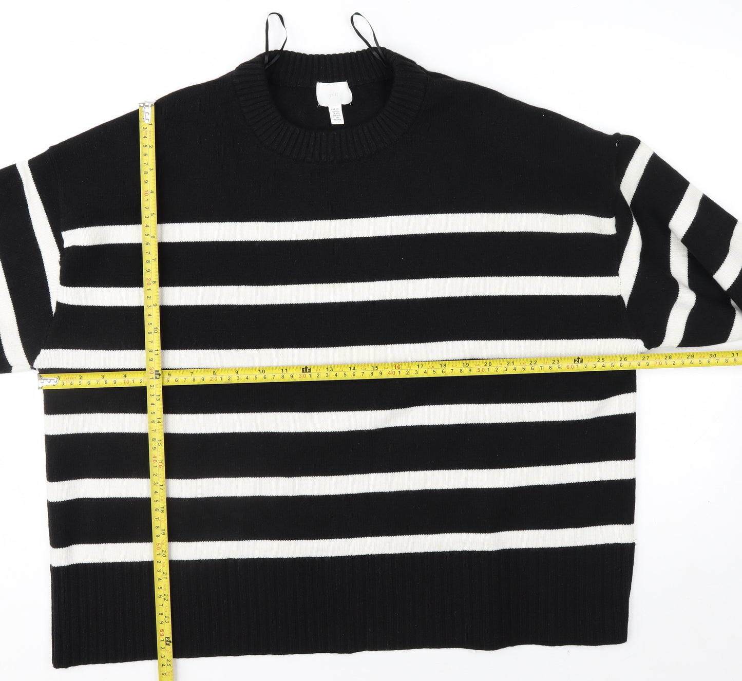 H&M Women's Black White Striped Crew Neck 3XL Pullover Jumper