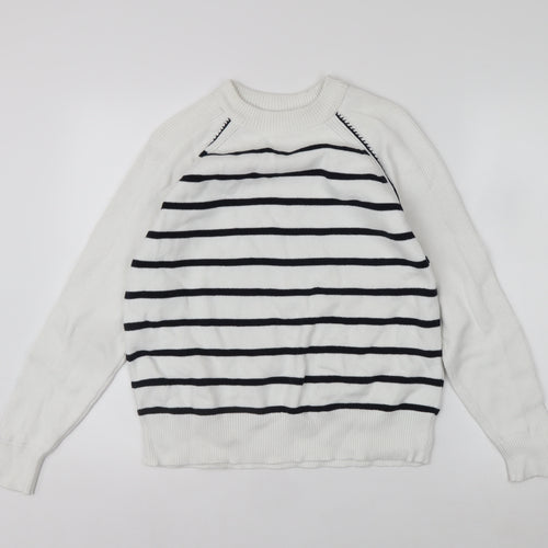 Marks and Spencer Womens White Striped Cotton Knit Jumper M