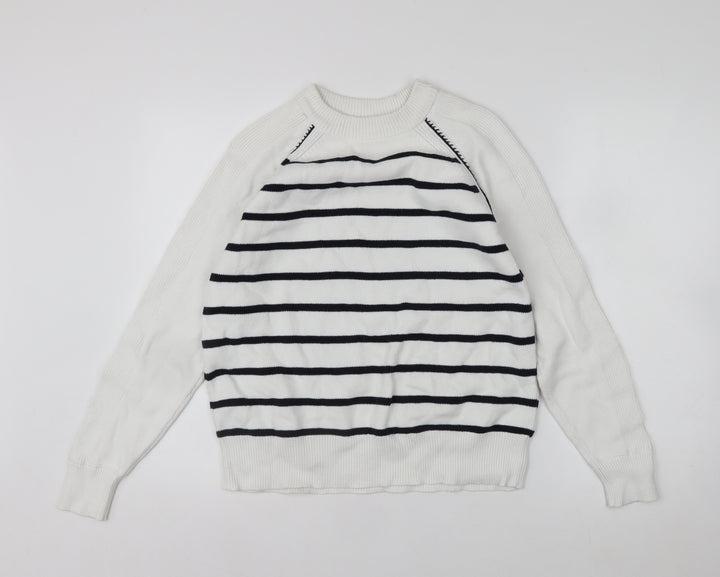 Marks and Spencer Womens White Striped Cotton Knit Jumper M