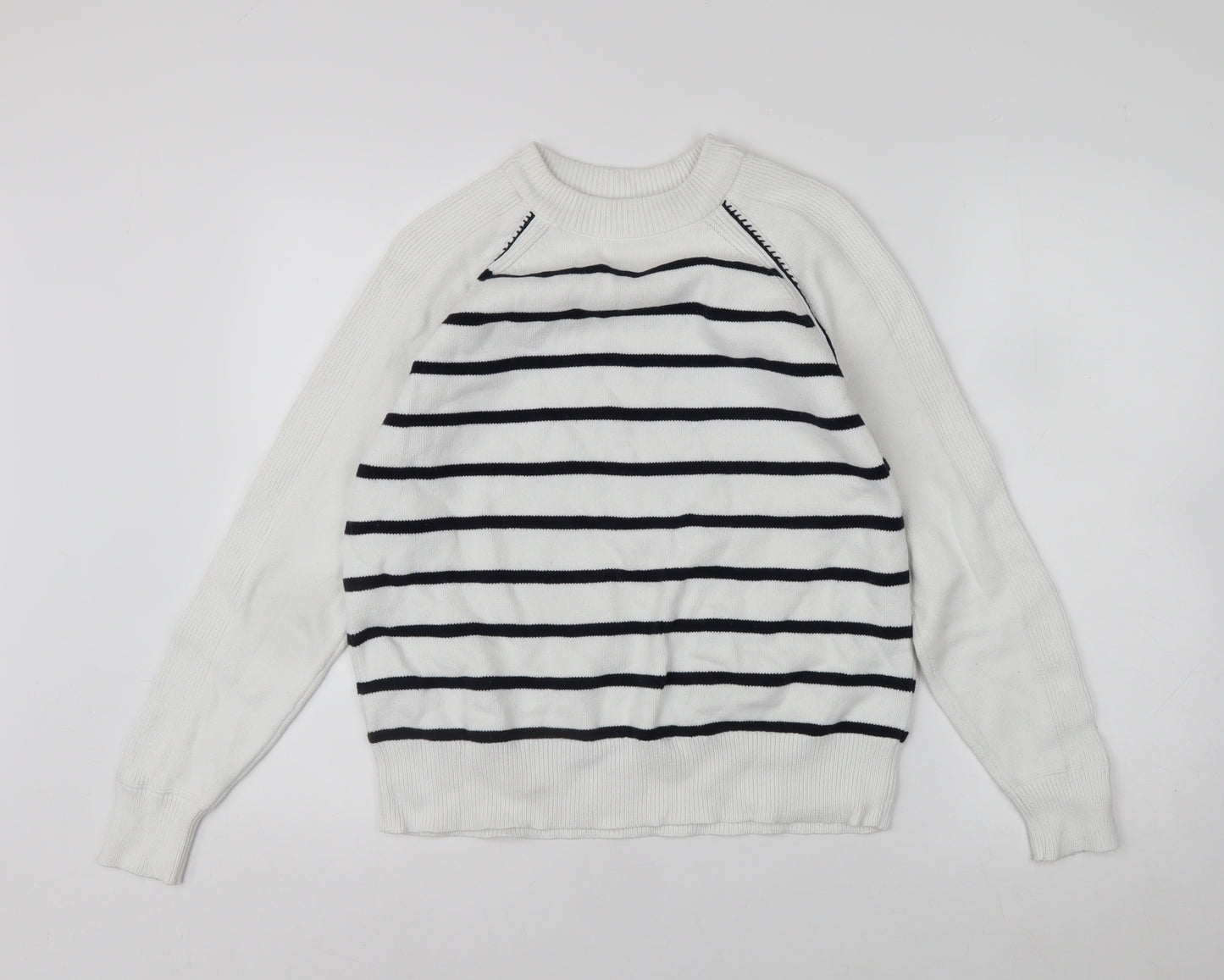 Marks and Spencer Womens White Striped Cotton Knit Jumper M