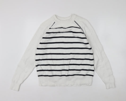 Marks and Spencer Womens White Striped Cotton Knit Jumper M
