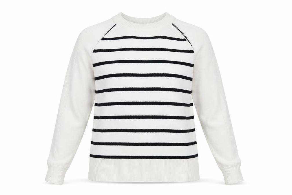 Front view of Marks & Spencer women’s white striped cotton knit jumper m