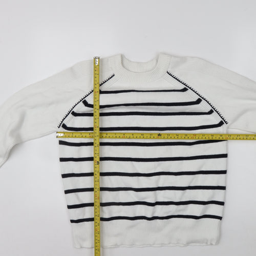 Marks and Spencer Womens White Striped Cotton Knit Jumper M