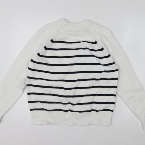 Marks and Spencer Womens White Striped Cotton Knit Jumper M