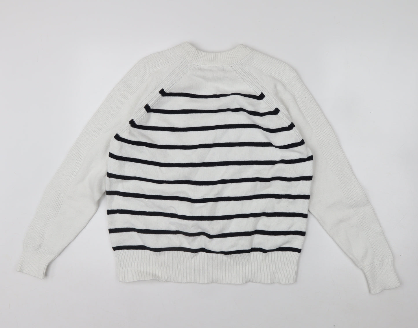 Marks and Spencer Womens White Striped Cotton Knit Jumper M