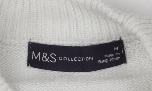 Marks and Spencer Womens White Striped Cotton Knit Jumper M