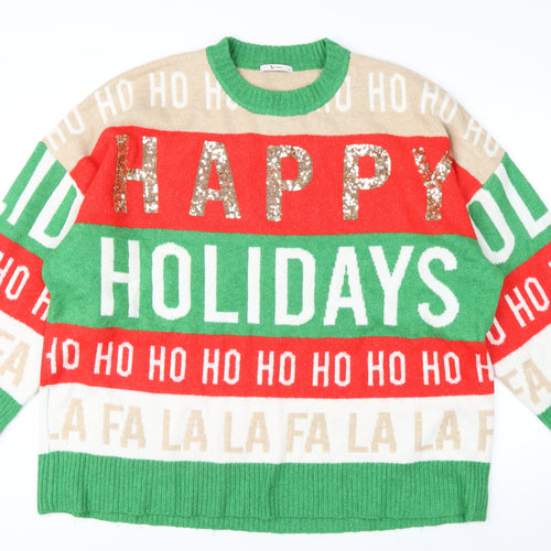 Tu Men’s Multicoloured Christmas Sequin Pullover Jumper XL