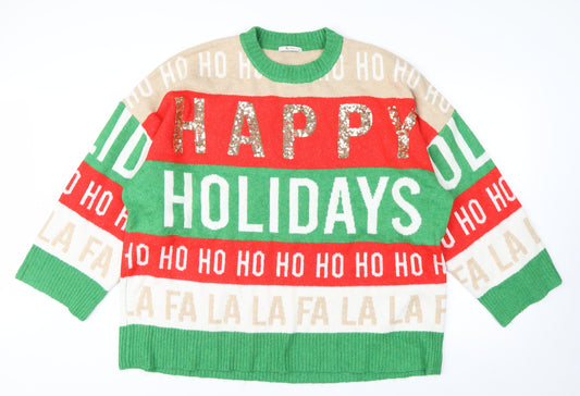 Tu Men’s Multicoloured Christmas Sequin Pullover Jumper XL