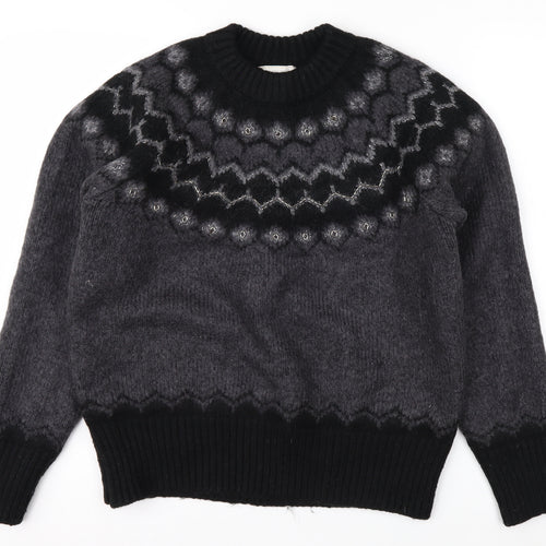 Joules Women Grey Fair Isle Crew Neck Chunky Knit Jumper Size 14