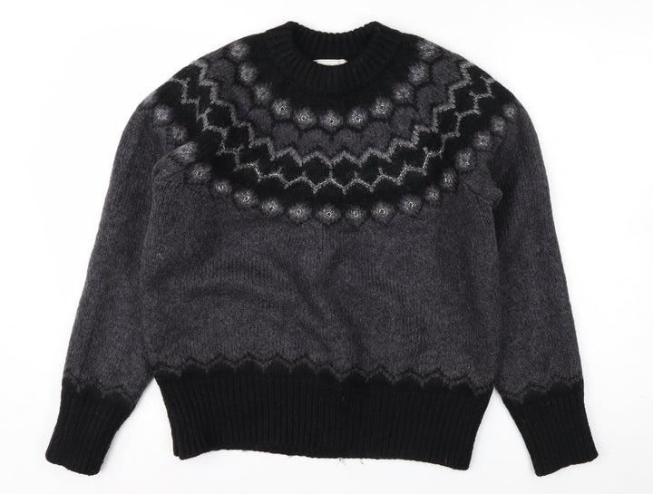 Joules Women Grey Fair Isle Crew Neck Chunky Knit Jumper Size 14
