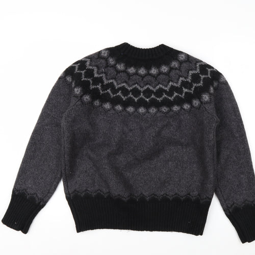 Joules Women Grey Fair Isle Crew Neck Chunky Knit Jumper Size 14